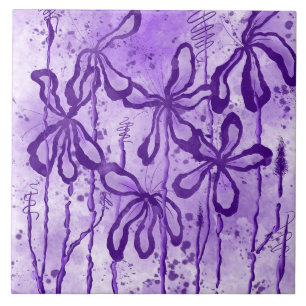 Lilac Inked Flowers  Tile