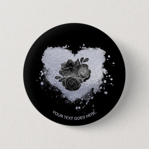 *~* Lilac Iridescent Heart Flowers Black Customize 2 Inch Round Button