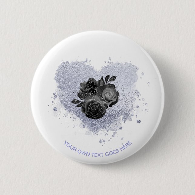 *~* Lilac Iridescent Heart Flowers White Customize 2 Inch Round Button (Front)