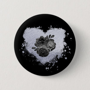 *~* Lilac Iridescent Heart Flowers Women BLACK 2 Inch Round Button