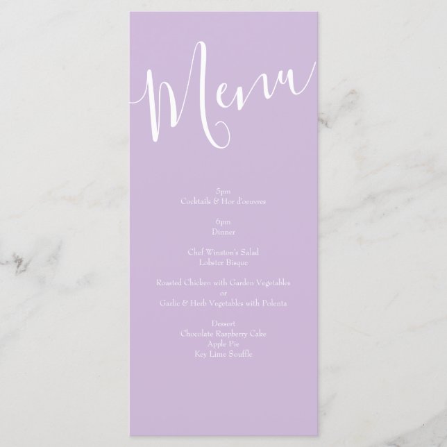 Lilac jaune clair violet Rose Floral Mariage Menu (Devant)