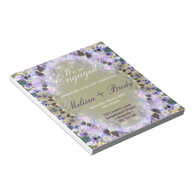 Lilac Lace Engagement Budget Invitation notepad (Angled)