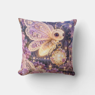 Lilac Lace Firefly Moonlit Garden Lantern Throw Pillow