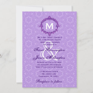 Lilac Lace Vintage Frame Monogram Wedding J454 Invitation