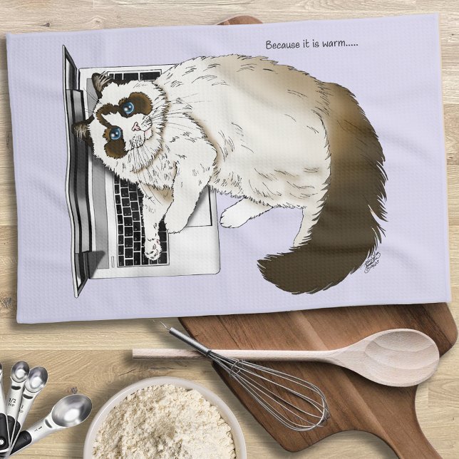 Lilac Laptop Cat Funny Cat Kitchen Towel (Creator Uploaded)