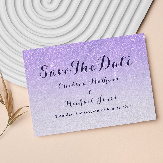 Lilac lavender faux glitter ombre Save The Date (Lilac lavender faux glitter ombre Save The Date )