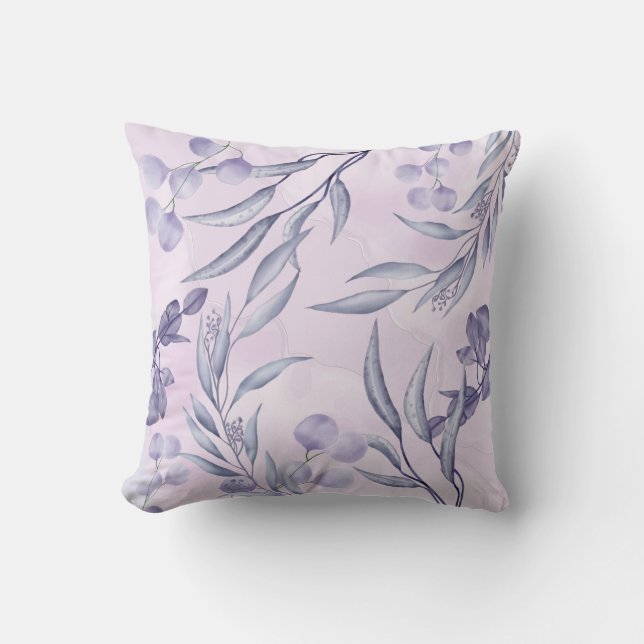Lilac Lavender Floral Throw Pillow (Front)