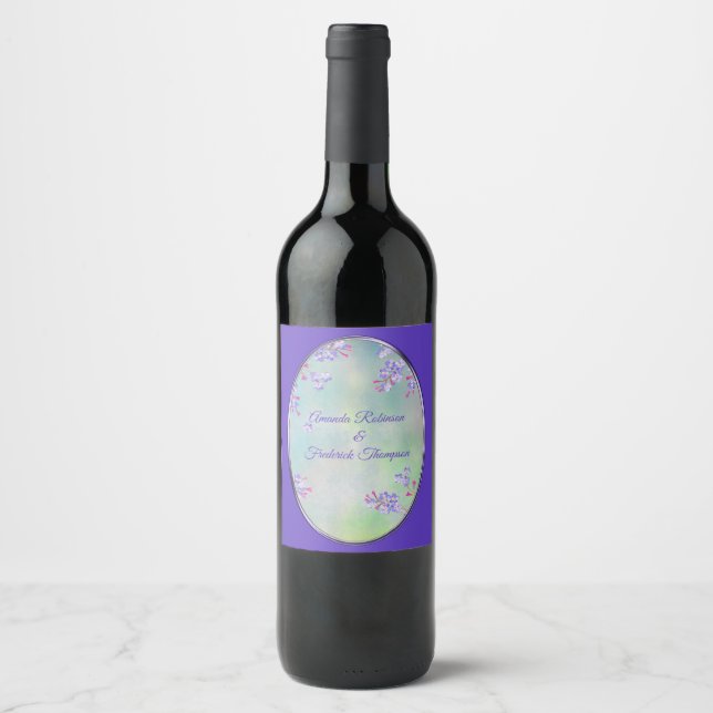 Lilac Lavender Flower Wedding Wine Label (Front)