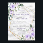 Lilac Lavender Gold Marble Floral Virtual Shower Invitation<br><div class="desc">Modern and trendy,  this gorgeous virtual bridal shower invitation design features rustic hand lettering,  a faux gold geometric embellished with lilac lavender purple watercolor roses and flowers,  over a faux white marble texture. Part of a matching set. Copyright Elegant Invites. All rights reserved.</div>