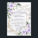 Lilac Lavender Gold Marble Floral Virtual Shower Invitation<br><div class="desc">Modern and trendy,  this gorgeous virtual bridal shower invitation design features rustic hand lettering,  a faux gold geometric embellished with lilac lavender purple watercolor roses and flowers,  over a faux white marble texture. Part of a matching set. Copyright Elegant Invites. All rights reserved.</div>
