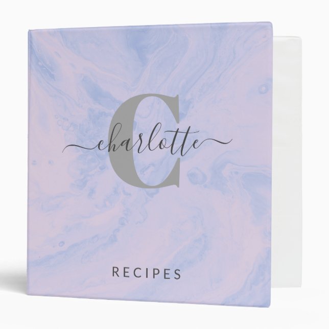 Lilac Lavender Marble Custom Monogram Recipe Binder (Front/Inside)