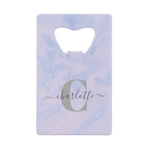 Lilac Lavender Marble Elegant Monogram Name Credit Card Bottle Opener