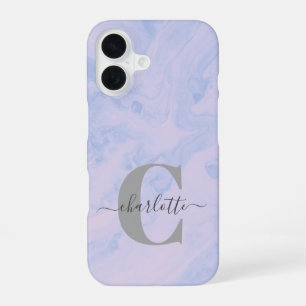 Lilac Lavender Marble Elegant Monogram Name iPhone 16 Case