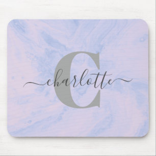 Lilac Lavender Marble Elegant Monogram Name Mouse Pad