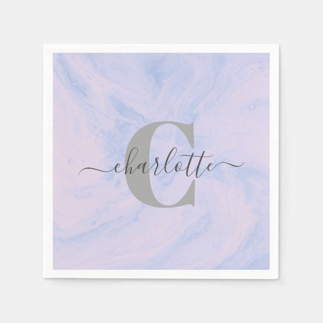 Lilac Lavender Marble Elegant Monogram Name  Napkin (Front)