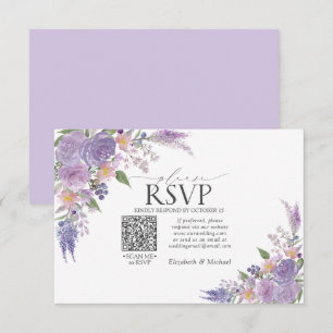 Lilac Lavender Mauve Floral QR Code Wedding RSVP Card