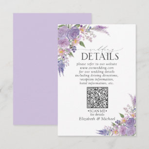 Lilac Lavender Mauve Floral QRCode Wedding Details Enclosure Card