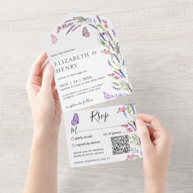 Lilac Lavender Mauve Wedding Qr Code  All In One Invitation (Tearaway)