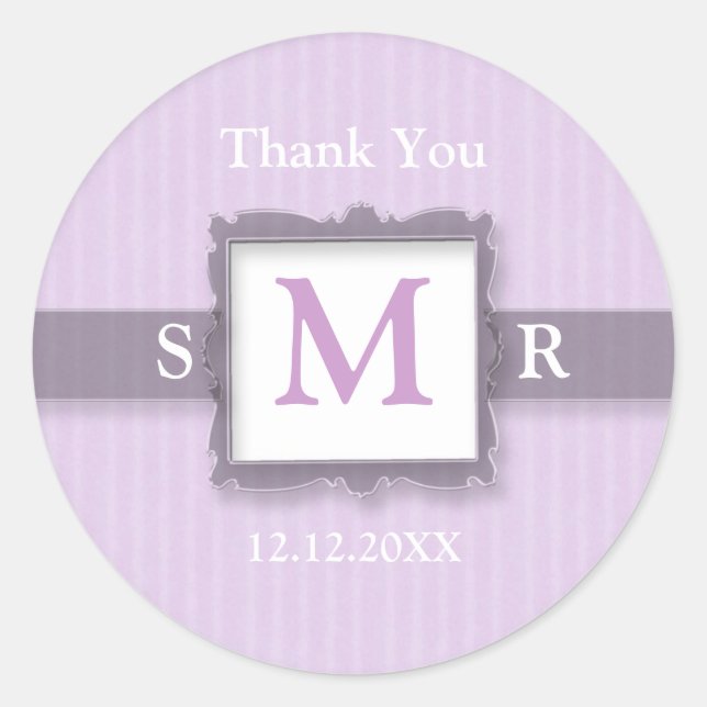 Lilac Lavender Monogram Thank You Favour Classic Round Sticker (Front)