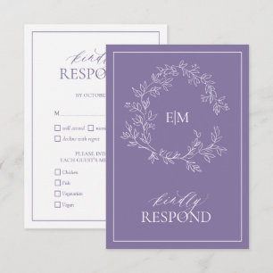 Lilac Lavender Monogram Wedding RSVP Card