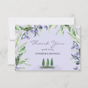 Lilac Lavender Rustic Tree Wedding Thank You Card