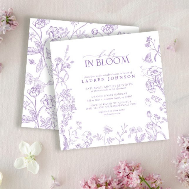 Lilac Lavender Victorian Floral Baby In Bloom Invitation (Creator Uploaded)
