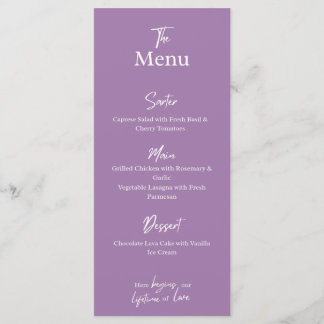Lilac Lavender Wedding dinner Menu Card