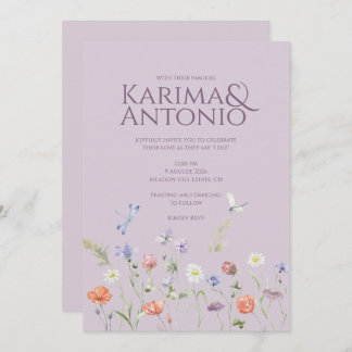 Lilac Lavender Whimsy Wildflower  Invitation