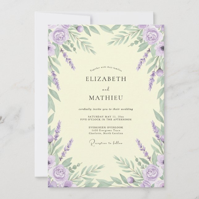 Lilac Lavender Wreath Wedding Invitation (Front)