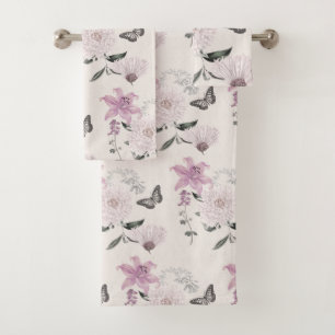 Lilac Lilies Elegant Botanical Bath Towel Set