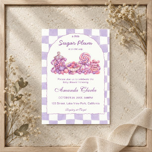 Lilac Little Sugar Plum is on the way Baby Shower Invitation