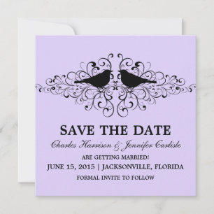Lilac Love Bird Swirls Save the Date Invite