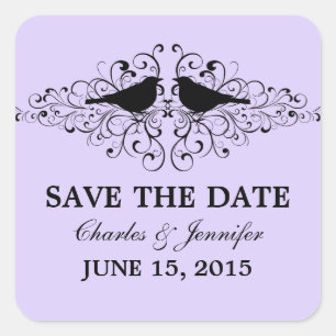 Lilac Love Bird Swirls Save the Date Stickers