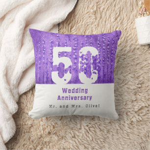 Lilac Lupines 50 Wedding Anniversary Throw Pillow