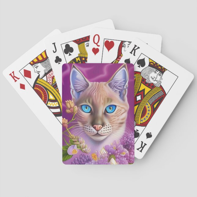 Lilac Lynx point Siamese cat in purple Playing Cards (Back)