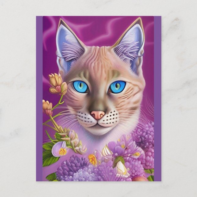 Lilac Lynx point Siamese cat in purple   Postcard (Front)