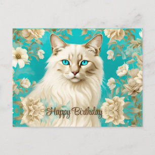 Lilac Lynx Point Siamese Portrait Art Birthday Postcard