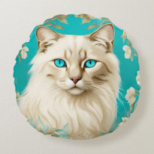 Lilac Lynx Point Siamese Portrait Art Round Pillow
