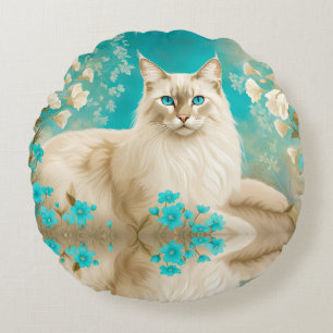 Lilac Lynx Point Siamese Portrait Art Round Pillow