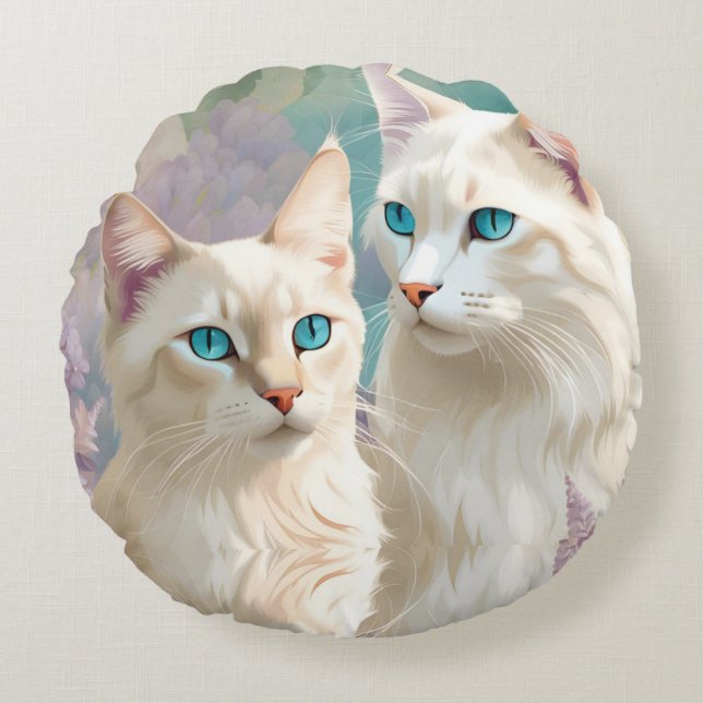 Lilac Lynx Point Siamese Portrait Art Round Pillow (Front)