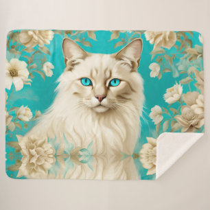 Lilac Lynx Point Siamese Portrait Art Sherpa Blanket