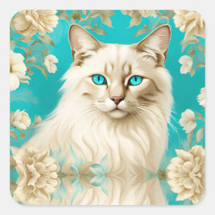 Lilac Lynx Point Siamese Portrait Art Square Sticker
