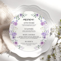 Lilac Mariage moderne violet menu plat rond