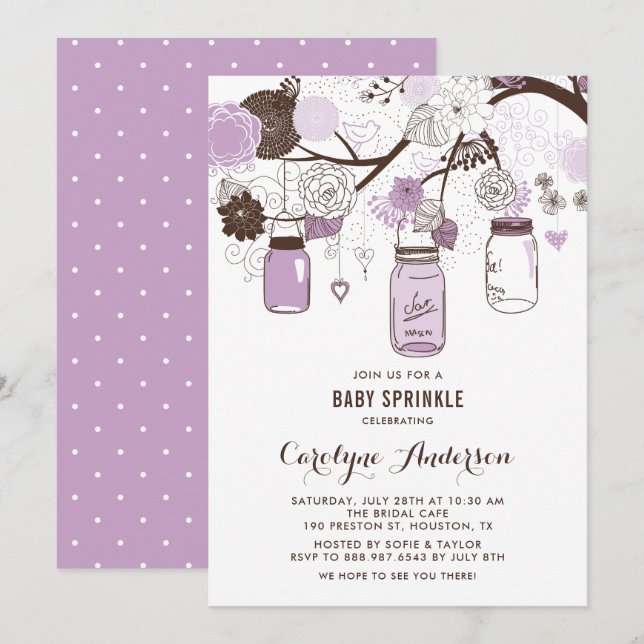 Lilac Mason Jars and Flowers Baby Sprinkle Invitation (Front/Back)