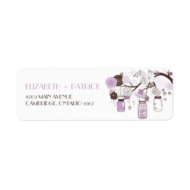 Lilac Mason Jars Floral Wedding Address Label (Front)