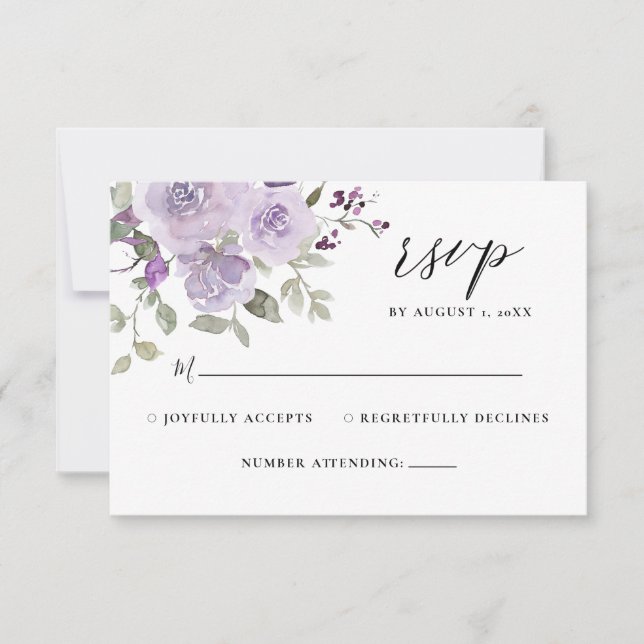 Lilac Mauve Dusty Boho violet mariage floral RSVP (Devant)