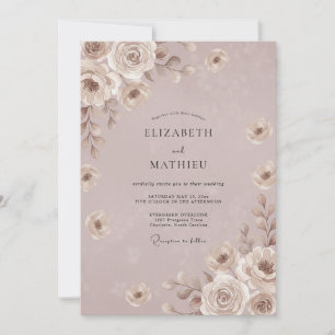 Lilac Mauve Taupe Peony Wedding Invitation