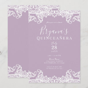 Lilac Mauve & White Lace Elegant Quinceañera Invitation