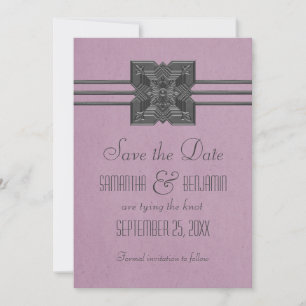 Lilac Medallion Border Save the Date Invite