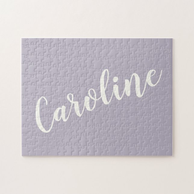 Lilac Minimalist Calligraphy Personalized Name  Jigsaw Puzzle (Horizontal)